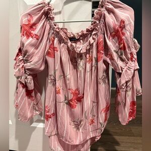 Chic Pink Women’s Floral Off-Shoulder Blouse